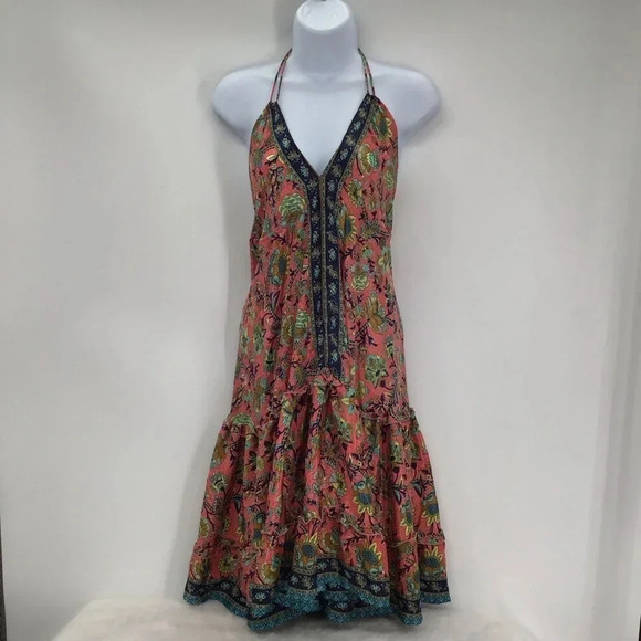 Zury Women’s Silk Blend Halter Summer Boho Tiered Ruffle Dress Size Free Size - Picture 1 of 8